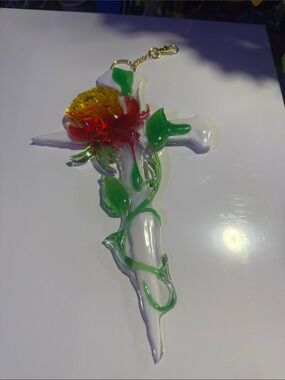 Resin Rose Cross Keychain like - Red, Yellow & Green